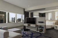 Spacious one-bedroom suite with amenities