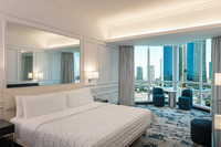Panoramic skyline view, king bed.