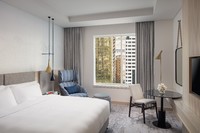 Vibrant colors and sleek modern furnishings.