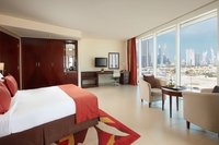Chic suite with Dubai skyline.