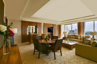 Luxurious suite with terrace and skyline view.