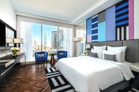 Views of Burj Khalifa and Dubai Downtown skyline.