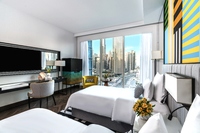 Views of Burj Khalifa and Dubai Downtown skyline.