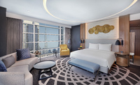 Stylish room with Burj Khalifa views.