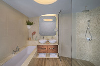 Balcony, sea view, luxury amenities.