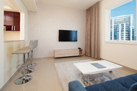 Luxurious city-view apartments with amenities.