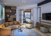 Eclectic style, spacious suite, king bed.