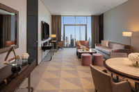 King bed, Burj view, spacious living.