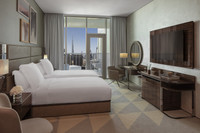 Luxury room with Burj Khalifa view.