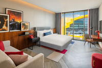 Modern room with theme park access.
